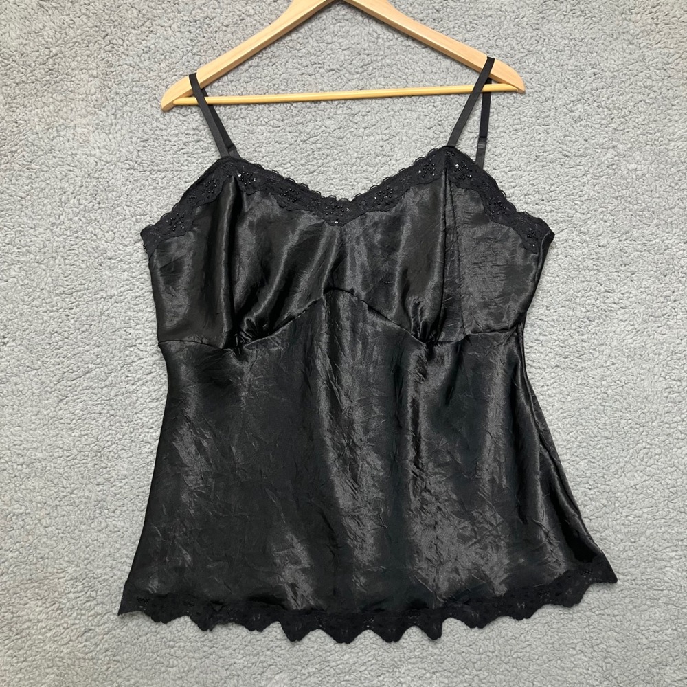 VTG Y2K Fashion Bug Camisole Top Women 22‎ Satin Beaded Lace Babydoll Cami Tank